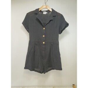 Princess Polly Ashens Black Short‎ Sleeved Button Down Romper size 6